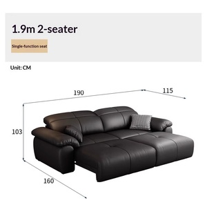 Black Genuine Leather Electric Sofa <b>Bed</b> Multifunctional Adjustable Straight Design For Italian Style Small Apartment Home - Product Image 6