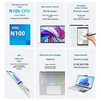 Nouvel ordinateur portable 2025 15,6 pouces Intel N100 16 Go DDR4 1 To SSD Double écran tactile IPS Garantie 1 an Métal Windows 11 en anglais