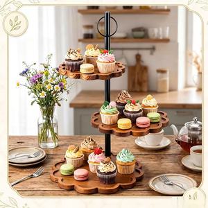Wooden wedding dessert table ornament, multi-tiered display stand, cake stand, wave-shaped dessert <b>rack</b>, tiered <b>plate</b> <b>rack</b> - Product Image 3