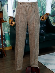 Gentleman britannique café pied de poule Plaid <span class=keywords><strong>Tweed</strong></span> Slim Fit taille haute <span class=keywords><strong>pantalon</strong></span> Plaid décontracté hommes pantalons - Product Image 2