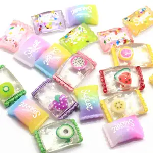 Bulk 100Pcs Resin Sweet Candy Cabochon Kawaii Flatback Resin Candy Dessert Charms Flat Back Wrapped Candy Slime Suppliers