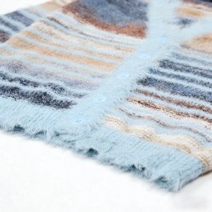 Suéter de Punto Casual con Logotipo Personalizado, Diseño Abierto por Delante, Largo, para Invierno, Antiarrugas, Transpirable, con Rayas Finas y Apliques - Product Image 2