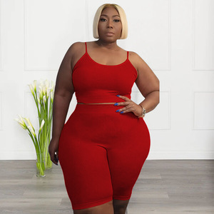 Completo <span class=keywords><strong>sexy</strong></span> <span class=keywords><strong>taglie</strong></span> <span class=keywords><strong>forti</strong></span> due pezzi casual elasticizzato a costine - Top corto e pantaloncini - Abbigliamento donna 2026 - Product Image 6