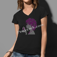 Ruban de cancer du sein rose fer sur transfert de strass Bling Hot Fix Afro Girl Awareness Applique