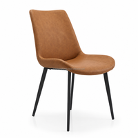 Chaise de salle à manger moderne en cuir avec dossier incurvé et pieds en métal noir - Chaise d'appoint ergonomique résistante aux taches pour la maison