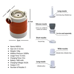 Batterie Rechargeable 1400mAH Batterie USB Rechargeable Pompe à Air Ultra-Mini Pompe à Air Portable avec Lanterne de Camping Petite Pompe
