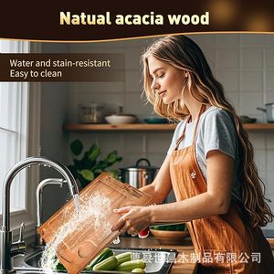 Mavoter Wooden Steak Board Set Acacia Wood Double Sided With Knife Fork And <b>Sauce</b> Dish For Outdoor Picnic And Household Use - Product Image 3