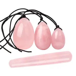 Dropship cheap genuine rose quartz yoni eggs pink jade eggs massage wand 110*20 natural stone massager for woman