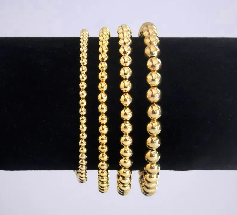Wholesale Minimalist Lucky 14k Gold Plated Filled Beads Beaded Stackable Bracelets Beaded Stretch Bracelet
