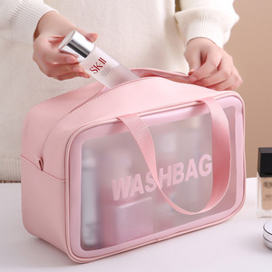 Logo Customize Travel Transparent Pink TPU <b>Zip</b> Cosmetic Bag <b>Pouch</b> Clear Makeup Bags - Product Image 1