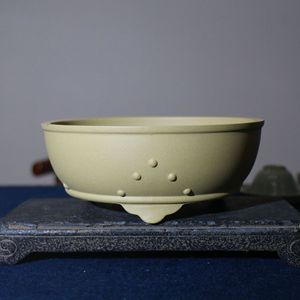 Yixing Purple <b>Clay</b> Bonsai <b>Pot</b> Round Drum Shape Handmade Breathable Desktop Planter - Product Image 3