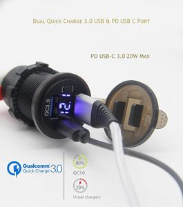 <span class=keywords><strong>Cargador</strong></span> de Coche con Doble Puerto USB Quick Charge 3.0 y Puerto USB C PD, Toma de Corriente USB de 12V con Voltímetro e Interruptor de Encendido - Product Image 3