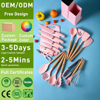 Nouvel ensemble d'ustensiles de cuisine en silicone de luxe, 19 pièces en silicone avec manche en bois, ensemble d'ustensiles de cuisson