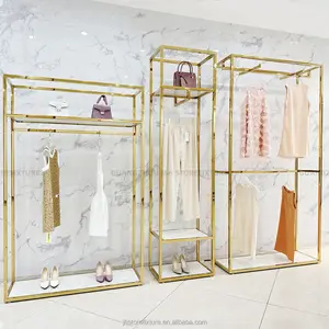 स्वनिर्धारित लोगो आकार कपड़ों की दुकान खुदरा सुंदर परिधान शादी की पोशाक बुटीक के लिए प्रदर्शन रैक खड़े हो जाओ