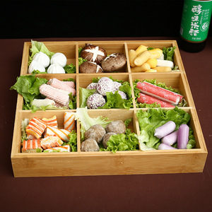 Entrega directa a la fábrica de bambú descubierto Caja de nueve rejillas Rejilla múltiple Caja de vajilla de madera para frutas y restaurantes Estante para ollas calientes - Product Image 1