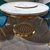 Table basse ronde moderne avec base en acier inoxydable doré, plateau en verre marbré, résistante à la corrosion, meubles de salon pour hôtels
