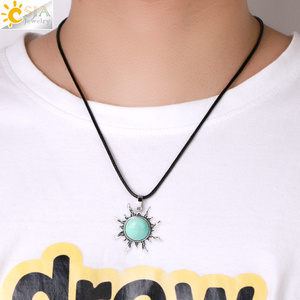 CSJA-collar con colgante de cristal Natural, piedra auténtica redonda, amatista, Ojo de Tigre, obsidiana, Vintage, girasol, H120 - Product Image 5