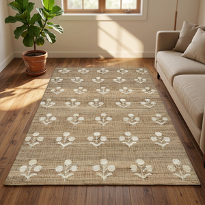 Alfombra Floral Beige, Mezcla de Algodón, para Decoración del Hogar, Sala de Estar y Dormitorio - Product Image 3