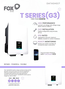 Inversor FOX ESS Serie T G3, 99.8% de Eficiencia Máxima, Amplio Rango de Voltaje de PV, 1100V - Product Image 2