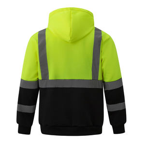 Sudadera con capucha de alta visibilidad y reflectante en colores sólidos, ropa de trabajo de seguridad reflectante de alta calidad con cremallera. - Product Image 2