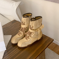 Nouvelles bottes Martin en cuir véritable rétro à blocs de couleur, à lacets et fermeture éclair latérale, style Wasteland, chaussures polyvalentes pour le quotidien