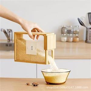 Solid Wood Grain Storage Box Rectangle Flip Top Lid With Handle Kitchen <b>Rice</b> Dispenser Food Storage <b>Container</b> - Product Image 1
