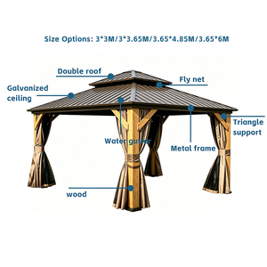 Gazebo de jardin en métal à double toit de qualité supérieure, finition bois, gazebo de patio en <span class=keywords><strong>aluminium</strong></span> avec rideau d'intimité - Product Image 4