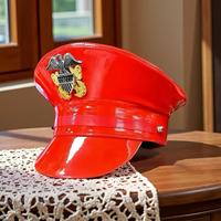 Chapeaux de fête gothiques punk en gros, chapeau de capitaine noir verni avec pentagramme doré