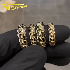 Cincin Tautan Kuba emas asli 8mm 10mm 10K kustom untuk pria