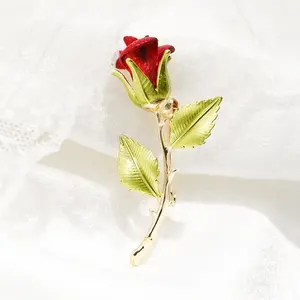 QIANZUYIN Clearance Sale Romantic Wedding Women Designer Flower Brooch Red Rose Brooch In Zinc Alloy Jewelry