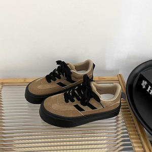 รองเท้าผ้าใบผูกเชือกพื้นหนาสำหรับผู้หญิง, รองเท้าผ้าใบลำลองสำหรับฤดูใบไม้ร่วงสีน้ำตาล - Product Image 5