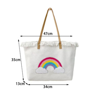 Tote da donna con nappine malocchio alla moda in tela riutilizzabile da <span class=keywords><strong>spiaggia</strong></span> <span class=keywords><strong>e</strong></span> Shopping Bag con chiusura a cerniera - Product Image 4