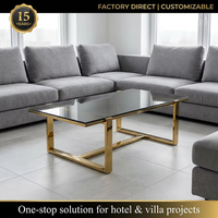 Table basse de luxe en acier inoxydable doré, base en verre moderne, pour salon, hôtel, villa, directement de l'usine