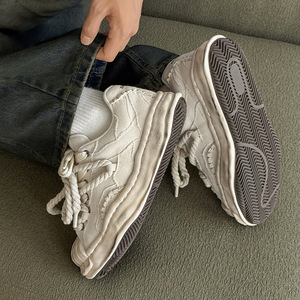 Großhandel Mode Shell Toe Dissolving Schnürschuhe Paar Retro Unsichtbare Höhenerhöhung Herren Vintage Chunky Canvas Sneakers - Product Image 5