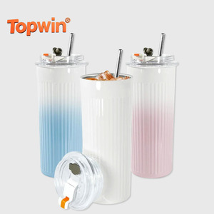 Large Capacity Stainless Steel Insulation <b>Cup</b> Outdoor <b>Cold</b> Hard <b>Cup</b> Gradient Color Portable Dual Drink Coffee Mug <b>Straw</b> Mug - Product Image 1