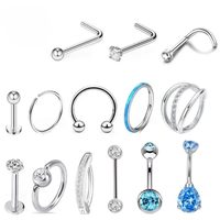 Bijoux en titane de qualité implantable certifiés ASTM avec chaîne plate et zircon pour piercings de nez, d'oreille, de nombril et d'œil, hypoallergéniques