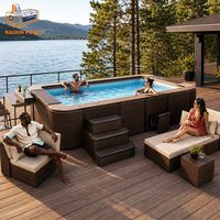 Piscine hors sol en fibre de verre, style scandinave moderne, avec spa jacuzzi, terrasse résistante aux intempéries, conteneur