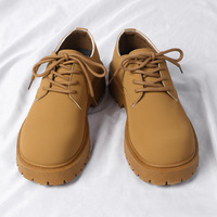 Chaussures Derby pour hommes, style britannique, basses, jaune vif, à lacets, bout rond, semelle épaisse en caoutchouc, décontractées, pour l'automne