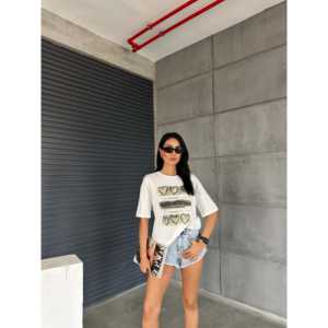 Camiseta Básica para Mujer con Estampado de Corazón, 100% Algodón Jersey, Transpirable, Manga Regular, Impresión Serigráfica - Product Image 2