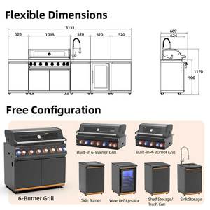 Parrilla de Gas de 7 Quemadores con Infrarrojos Traseros, de Acero Inoxidable, Moderna, <span class=keywords><strong>para</strong></span> <span class=keywords><strong>Cocina</strong></span> Exterior, Barbacoa de 7800 BTU, con Perilla LED, Luz Halógena y Tapa de Vidrio - Product Image 5