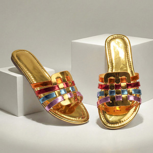 Fashion Ladies Flat Slides New Woven Patent Leather Flat for Women's Comfortable casual Autumn Metal One-strap - Product Image 2