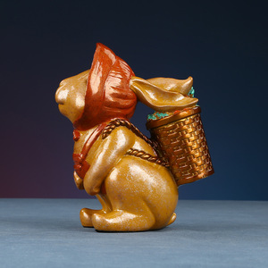 Figura de conejo de cobre con cesta de zanahorias, decoración para el hogar y la oficina, regalo de cumpleaños, decoración para sala de estar, forma irregular, pieza única - Product Image 2