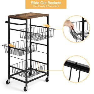 בית מטבח אחסון מתגלגל שירות אחסון עגלת 4 Tier מתכת ניד מטבח עגלה עם גלגלים - Product Image 4