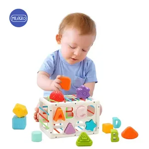 2022新しいホット販売モンテッソーリおもちゃ感覚形状ブロックキューブ収納ビン赤ちゃん形状ソーター赤ちゃんおもちゃ