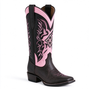 Chaussures western rétro personnalisées pour femmes, broderies, bottes de cow-boy, bout carré, cuir, talon épais, bottes western pour filles - Product Image 2