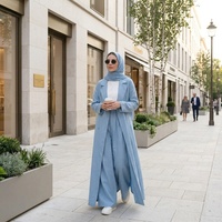 Ensemble Abaya Ouverte Moderne avec Blazer pour Femme, en Mélange de Lin, Tenue Coordonnée, Fournisseur de Mode Pudique OEM Marque Privée