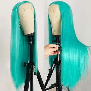 WKIPYCPK Pelucas <span class=keywords><strong>de</strong></span> Encaje Frontal Azul Verde para Mujer, <span class=keywords><strong>de</strong></span> Moda, 24 Pulgadas <span class=keywords><strong>de</strong></span> Largo, Cabello Liso Sedoso, Verde Menta, Pelucas <span class=keywords><strong>de</strong></span> Encaje Frontal HD 13x4 Pre-estilizadas - Product Image 4