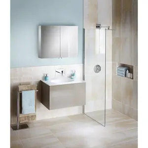 Gran oferta, botiquín de baño de color claro con espejo, organizador de almacenamiento colgante para colgar en la pared con espejo de estante ajustable