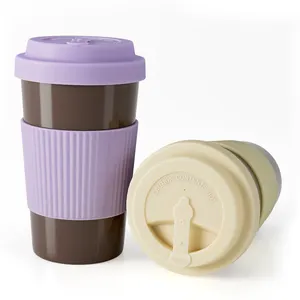 Custom logo bpa free hard tumbler 15oz travel reusability coffee grounds plastic reusable coffee cup with lid