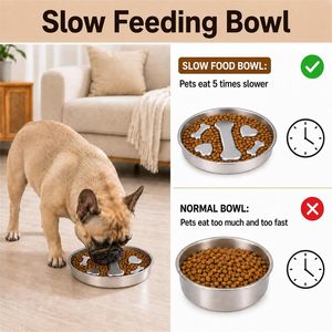 Eco-friendly 304 Stainless Steel Slow <b>Feeder</b> Bowl Anti-Choke Design for Healthy Eating of Dogs and <b>Cats</b> Solid Pattern - Product Image 5